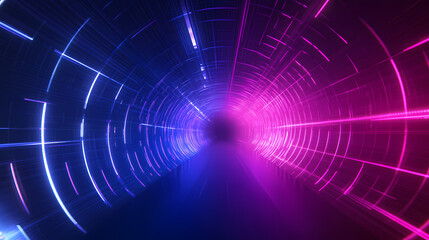 Obraz premium an abstract futuristic background with neon lights, a tunnel, and digital elements for design