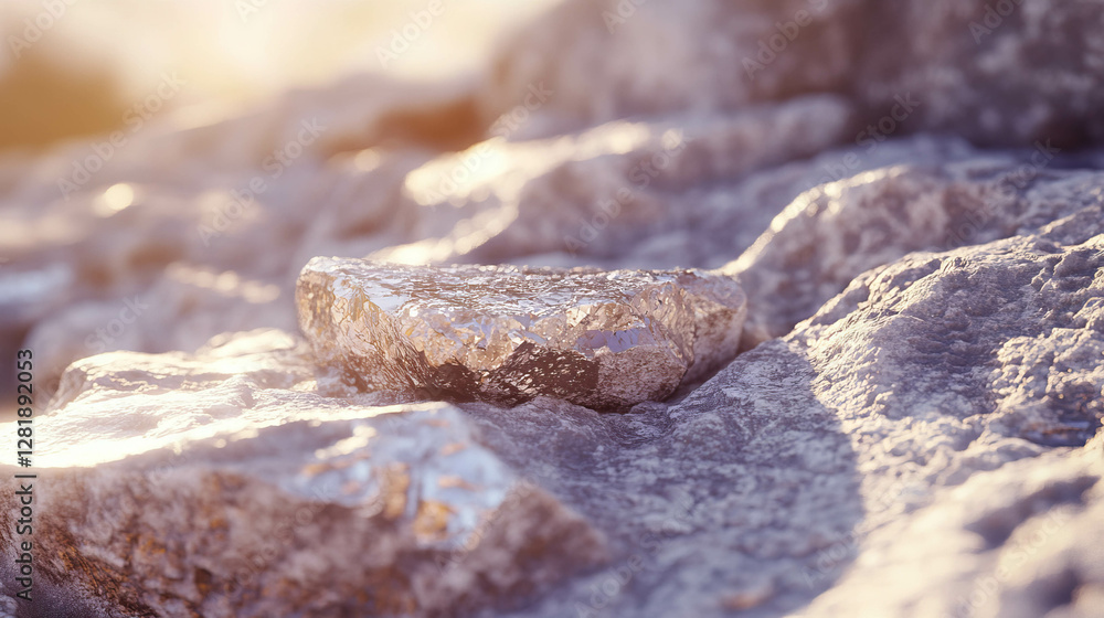 Poster sunlit limestone texture with embedded crystals for natural design elements