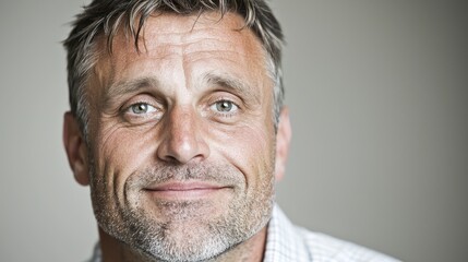 Obraz premium Close-up portrait of a man with a neutral expression against a neutral background. Use Stock photo for general use