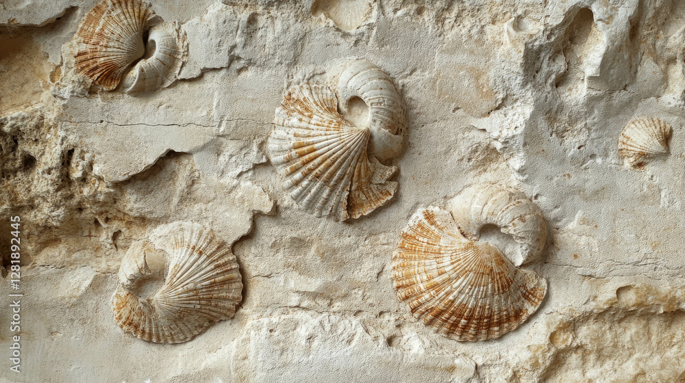 Aufkleber detailed texture of limestone with fossilized shells for geology and nature design