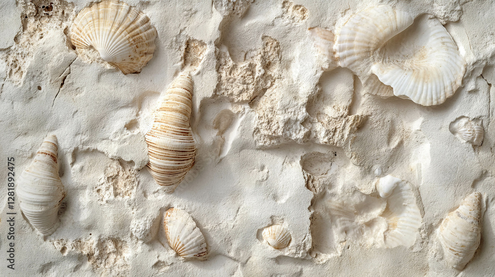 Poster fossilized shells embedded in natural limestone texture for design and education