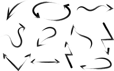 A set of various calligraphic arrows in different styles and directions. Ideal for design projects, signage, and creative work.