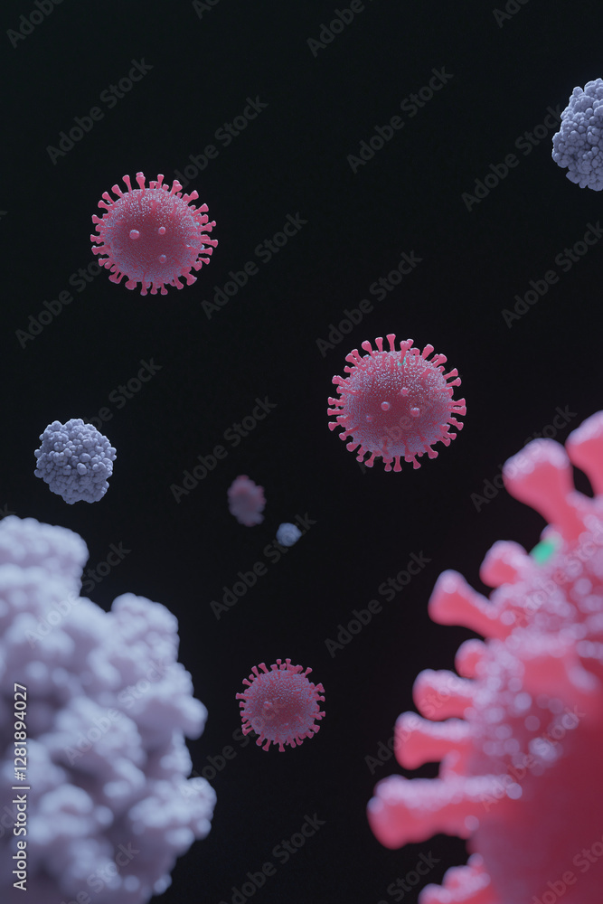 Poster microscopic menace: a chillingly realistic rendering showcases the intricate structures of various v