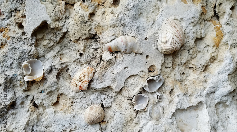 Poster natural limestone texture with embedded shell fragments for design and art projects