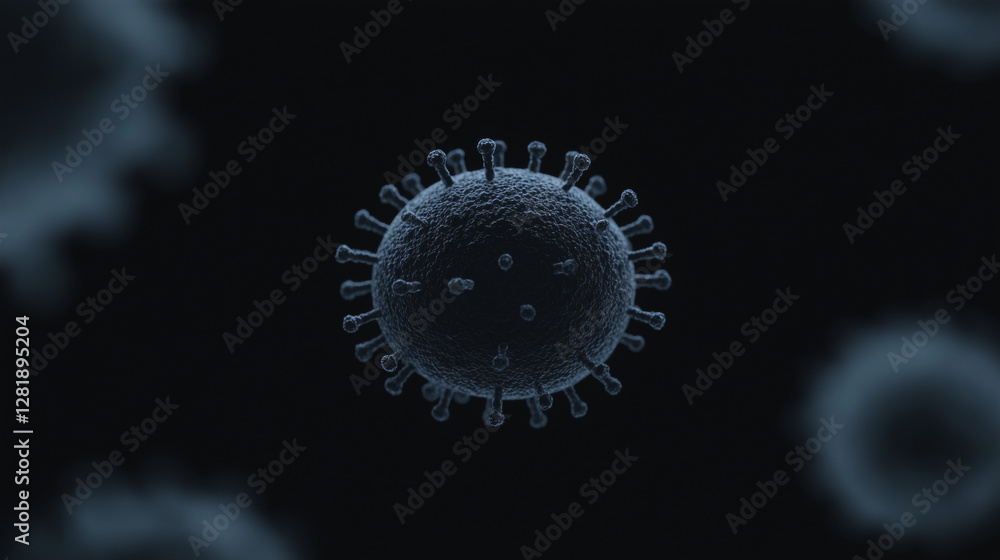 Poster microscopic menace: a detailed 3d rendering of a virus particle, highlighting its intricate structur