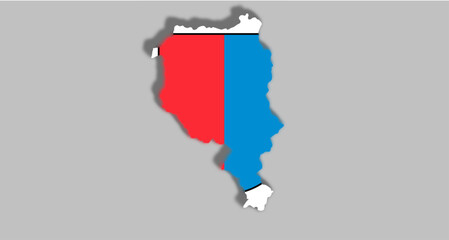 Fototapeta premium Vector graphic with 3d shape of Swiss Canton of Ticino with coat of arms against gray background. Illustration made February 1st, 2025, Zurich, Switzerland.