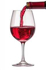 Elegant pouring of ruby red wine into a crystal glass on a pristine white background capturing the essence of luxury and celebration in a studio shot
