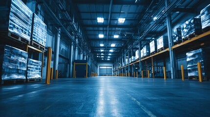 Fototapeta premium A large warehouse with a lot of pallets and boxes