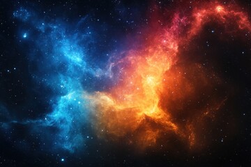 Fototapeta premium Ethereal cosmic nebula with vibrant hues of blue and orange against a backdrop of twinkling stars
