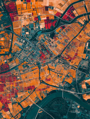 Fototapeta premium Futuristic Aerial View of a Colorful Urban Cityscape – AI Generated