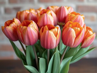 Fototapeta premium Close-up of a bouquet of orange tulips. Perfect for spring themes, cards, and floral designs.