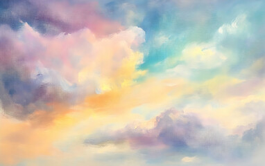 Obraz premium Dreamy colorful sunset sky with soft clouds painted in pastel hues