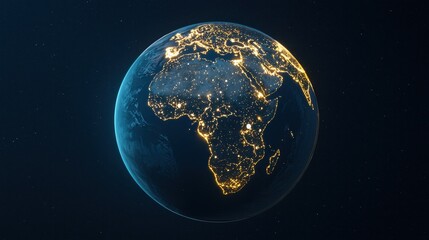 Illuminated Africa at Night from Space with Stars and Depth Effects