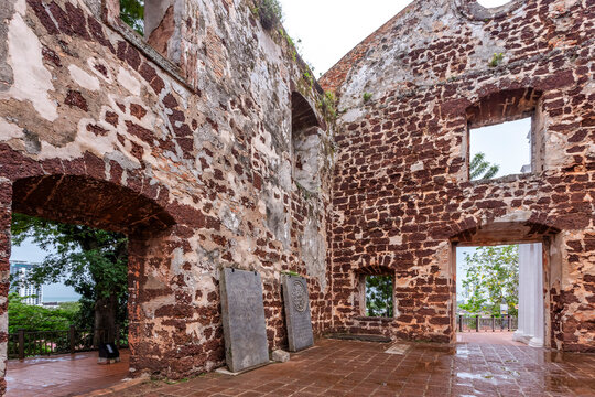 Famous St. Paul's Hill ruins in Malacca, Malaysia