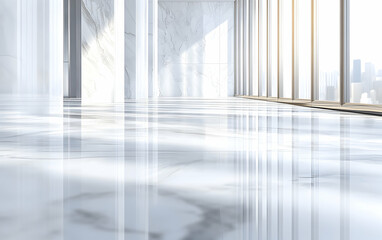 Obraz premium Elegant white marble flooring with soft reflections, ideal for product display or interior decor