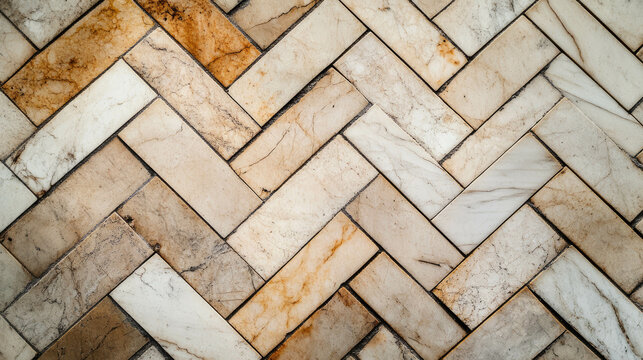 Elegant maple and beige marble herringbone tile pattern for interior design and decoration