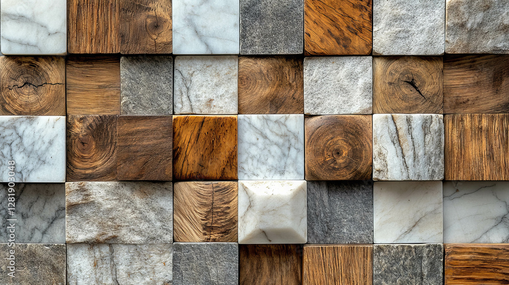Poster marble and wood texture with square patterns and rough text for design elements