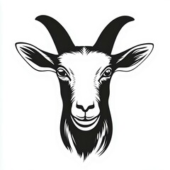 Stylized illustration of a goat's head, showcasing its distinctive features and horns, ideal for logos, apparel, or animal-themed designs.