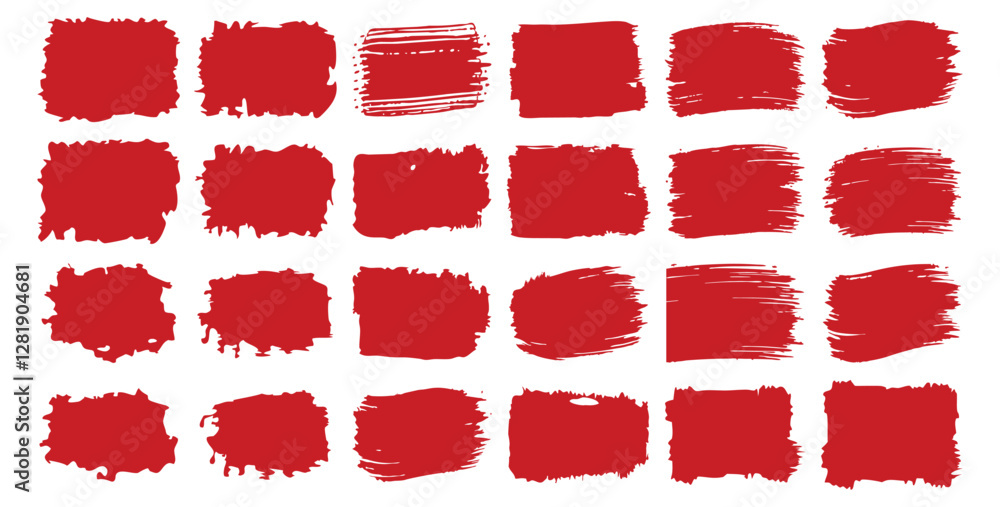 Poster set of red ink splashes font. grunge red brush stroke with ink splatter and abstract patterns