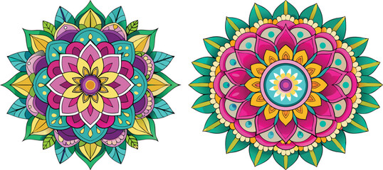 Floral colorful mandala design amp Circular pattern white background generative by ai
