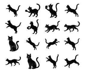 Black silhouettes of cats on white background
