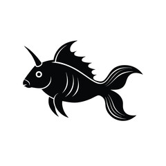 Fototapeta premium Unicorn Tang Silhouette Vector and Black Unicorn Tang Fish Illustration Design 