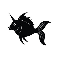 Unicorn Tang Silhouette Vector and Black Unicorn Tang Fish Illustration Design
