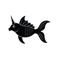 Unicorn Tang Silhouette Vector and Black Unicorn Tang Fish Illustration Design
