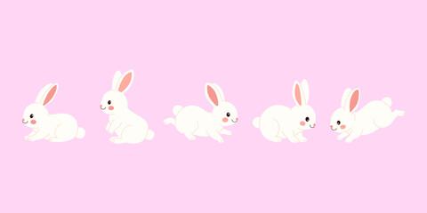 Cute Easter bunnies set. Hand drawn vector illustration of Easter character. For cards, stickers, scrapbooking and poster