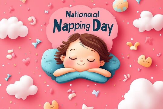 Flat Vector Illustration for National Napping Day with 'Nap Zzz.' Text in a Speech Bubble on a Pink Background