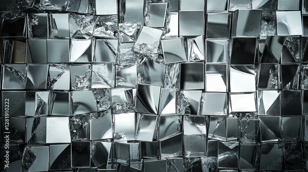 Poster geometric fragmented mirrored panels reflecting abstract patterns and textures