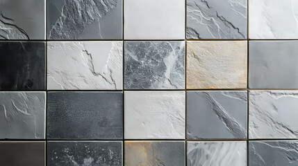 Mixed grey tile texture with white grout for interior design and architecture