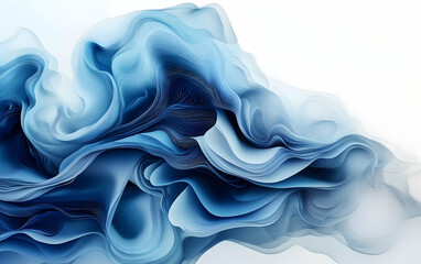 Fototapeta premium Fluid blue abstract waves blending into a crisp white background, an elegant AI-generated design
