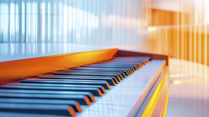 close up view of piano keyboard with vibrant colors and soft lighting, creating serene atmosphere