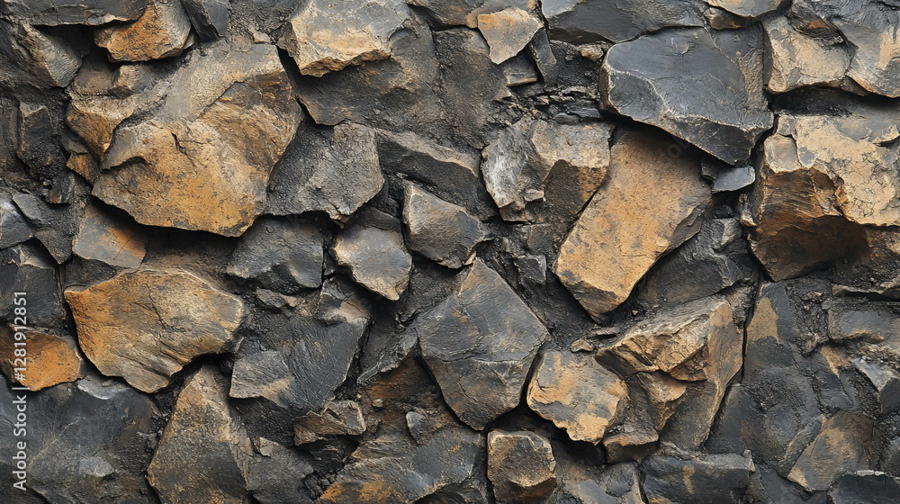 Poster rustic mud wall with large rocks texture for natural design and architecture