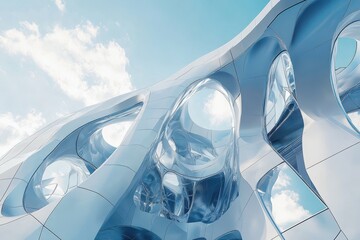 Naklejka premium Innovative architecture merges glass and sky in a modern urban landscape