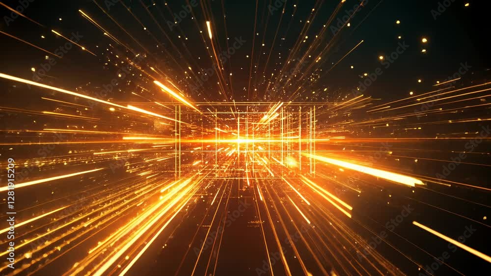 Aufkleber abstract data stream visualization with golden light streaks and particles