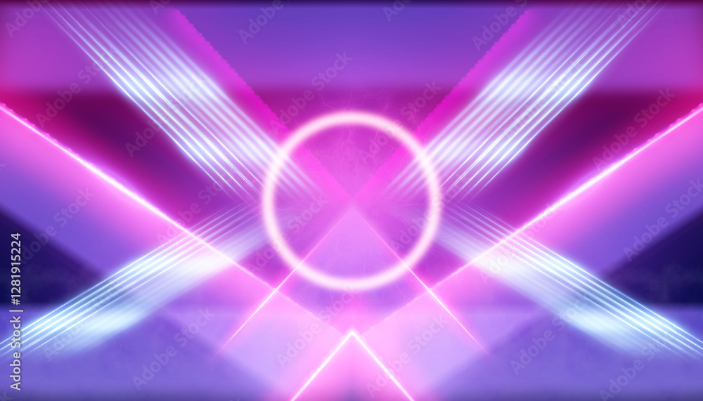 Poster colorful abstract pattern with soft neon lights and geometric shapes in a futuristic design