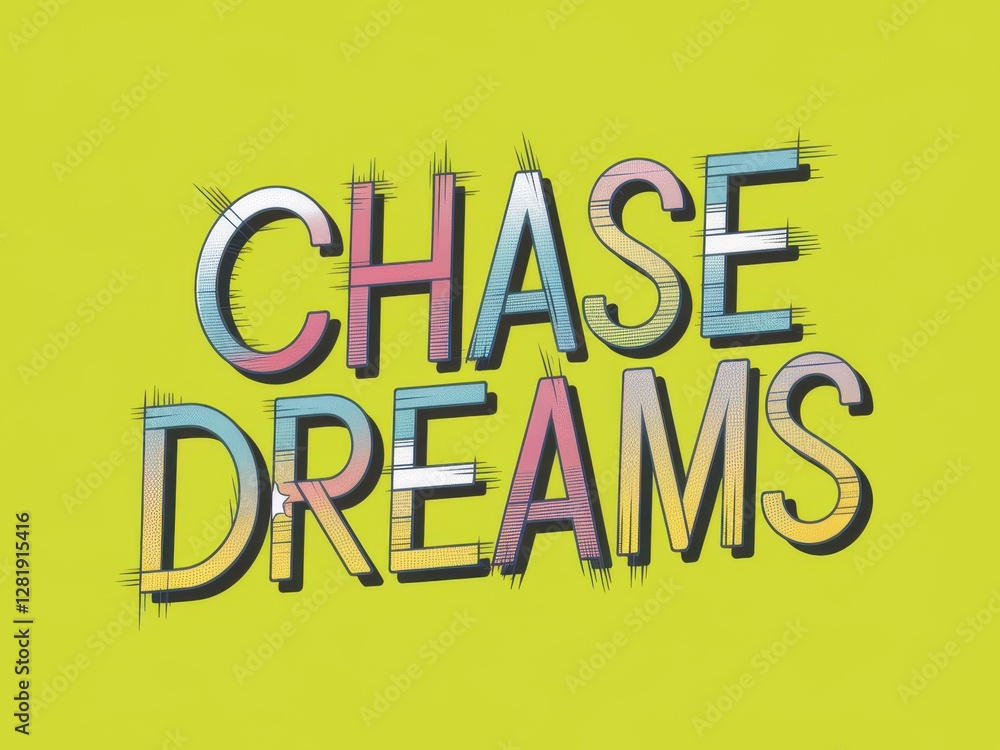Poster chase dreams text design in vibrant colors on a bright background