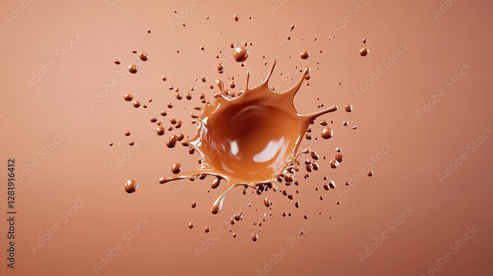 Poster a splash of rich, brown liquid explodes against a warm, complementary background. the texture is smo