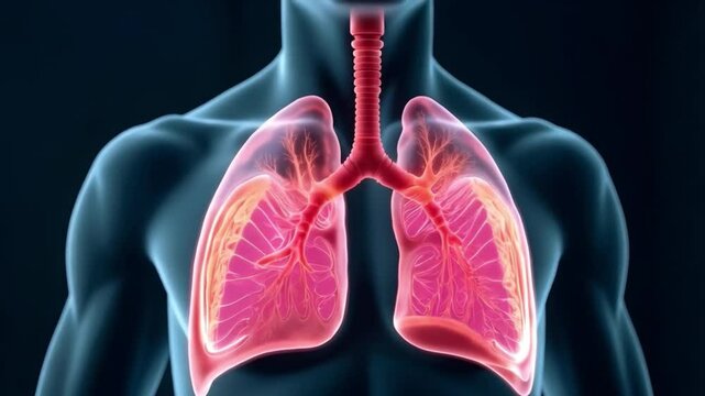 Medical situation of healthy lungs, anatomy of bronchi and alveoli