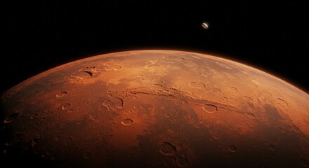 Amazing red planet Mars in deep stellar space. Journey to Mars Concept. Mars in the starry sky. Red planet in space, 
