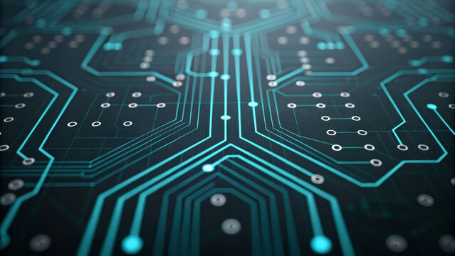 Abstract technology background with cyan overlay lines digital circuit high-tech environment close-up view