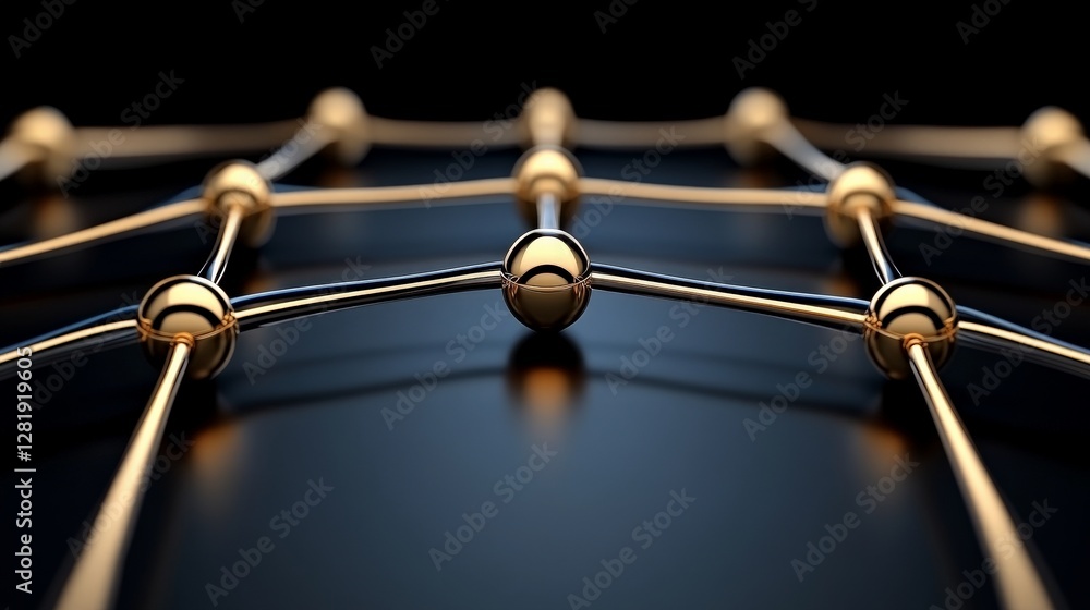 Poster abstract gold and black network structure with connecting nodes