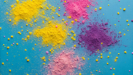 Cyan overlay of colorful powder explosion artistic studio abstract background vibrant environment close-up view