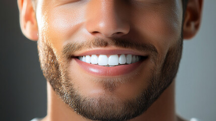 young man with bright smile and well groomed beard, healthy teeth and skin. His expression conveys confidence and happiness, making image engaging and appealing