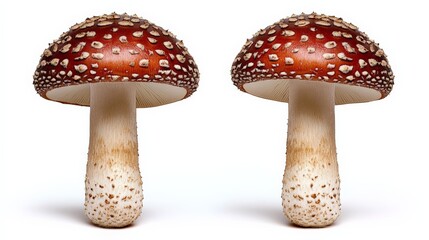 Obraz premium Vibrant Red Mushroom with White Spots on a Plain Background
