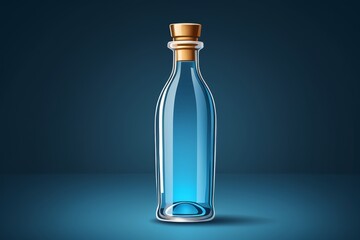 realistic illustration of a blue glass bottle with a cork