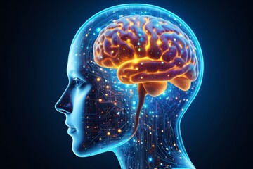 a close up of a person ' s head with a brain in the center