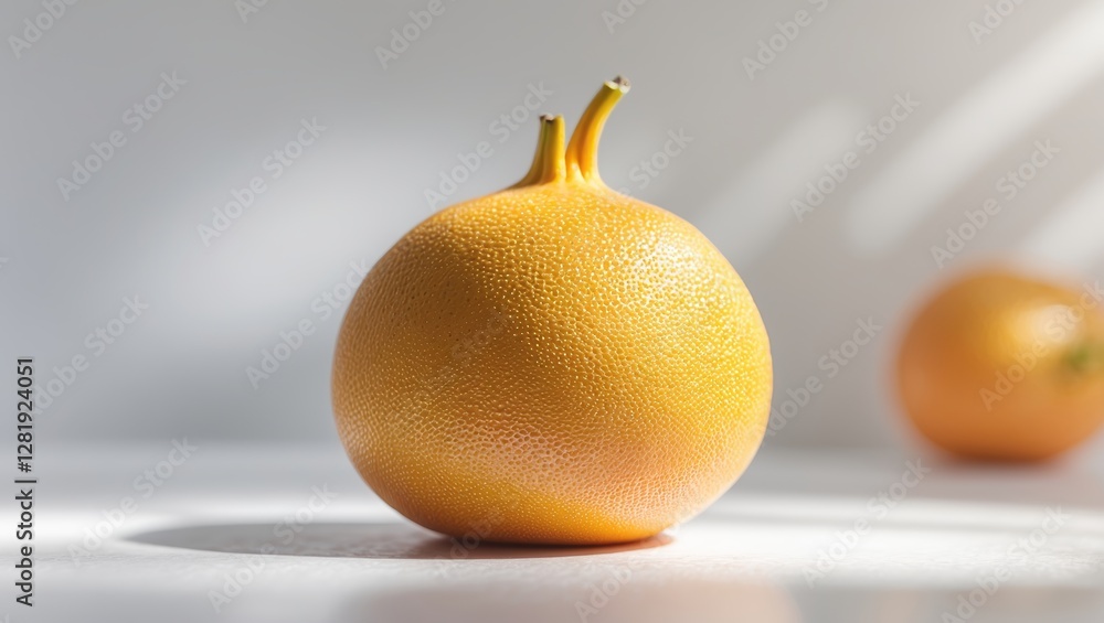 Poster fresh yellow fruit resting on a surface with soft light highlighting its texture and shape
